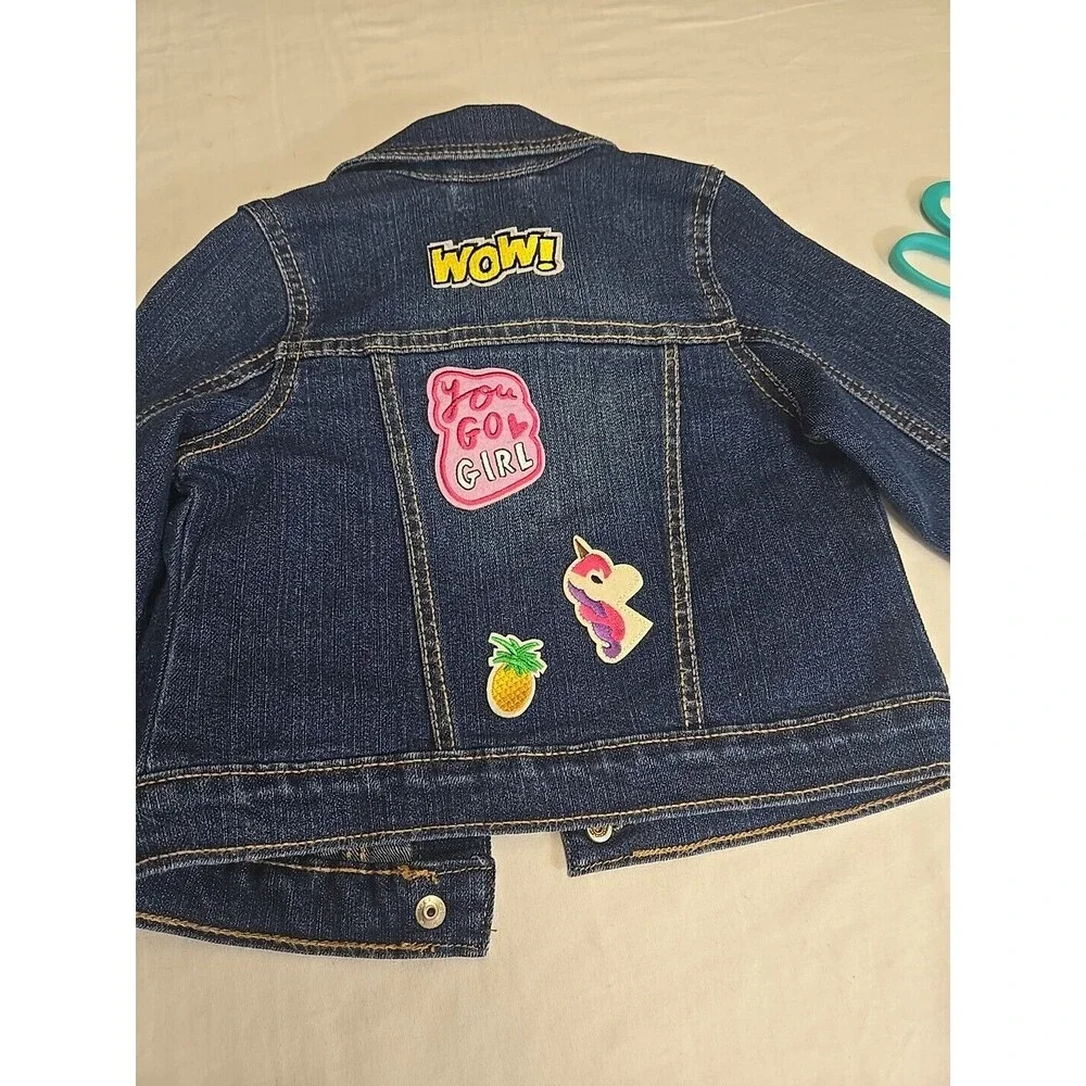 The Children's Place Toddler Girls Denim Jacket Size 3T Patches Fruit Flowers‎